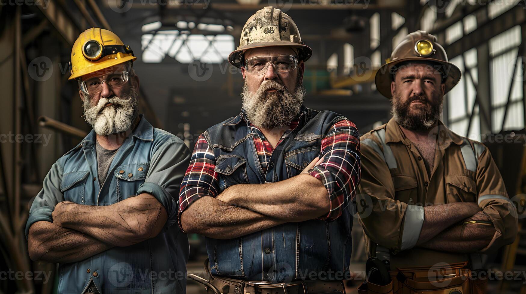 AI generated Portrait of a working man in a uniform and a hard hat. AI Generated photo