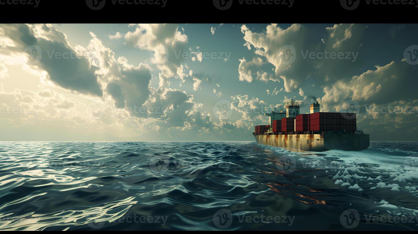 AI generated A ship for transporting cargo containers and also unloading it at the docks of a cargo port. AI Generated photo