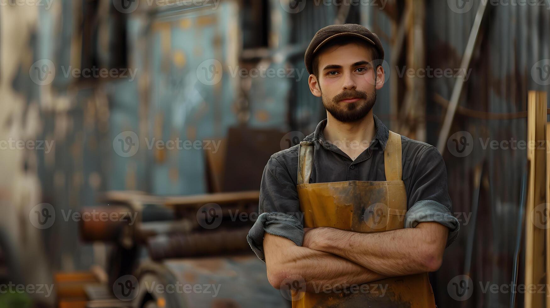 AI generated A man, a worker, a builder by profession, in a uniform and a helmet. AI Generated photo