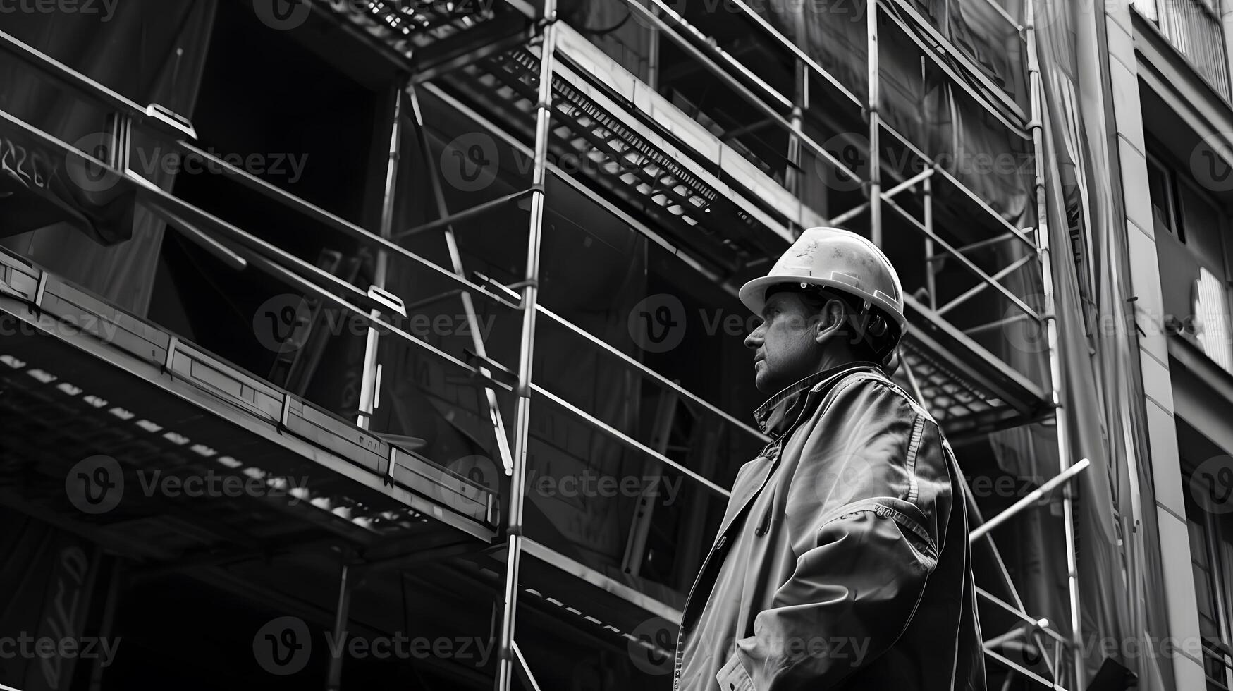 AI generated A man, a worker, a builder by profession, in a uniform and a helmet. AI Generated photo
