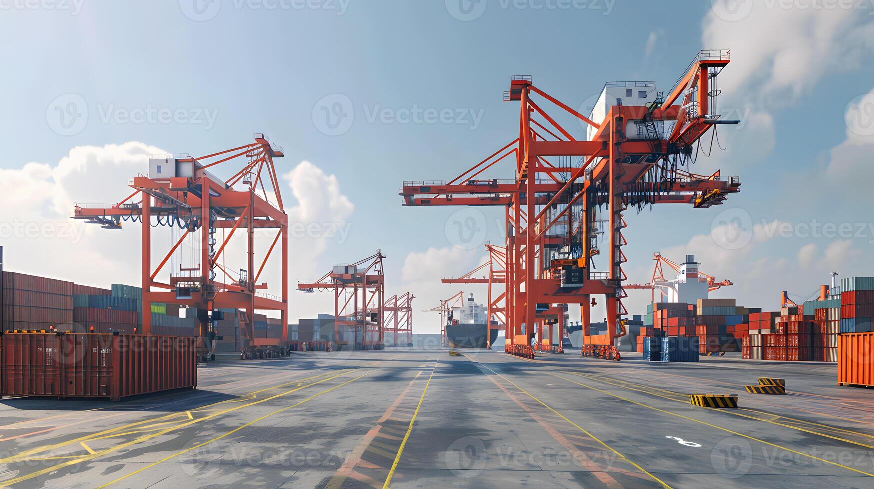 AI generated A ship for transporting cargo containers and also unloading it at the docks of a cargo port. AI Generated photo