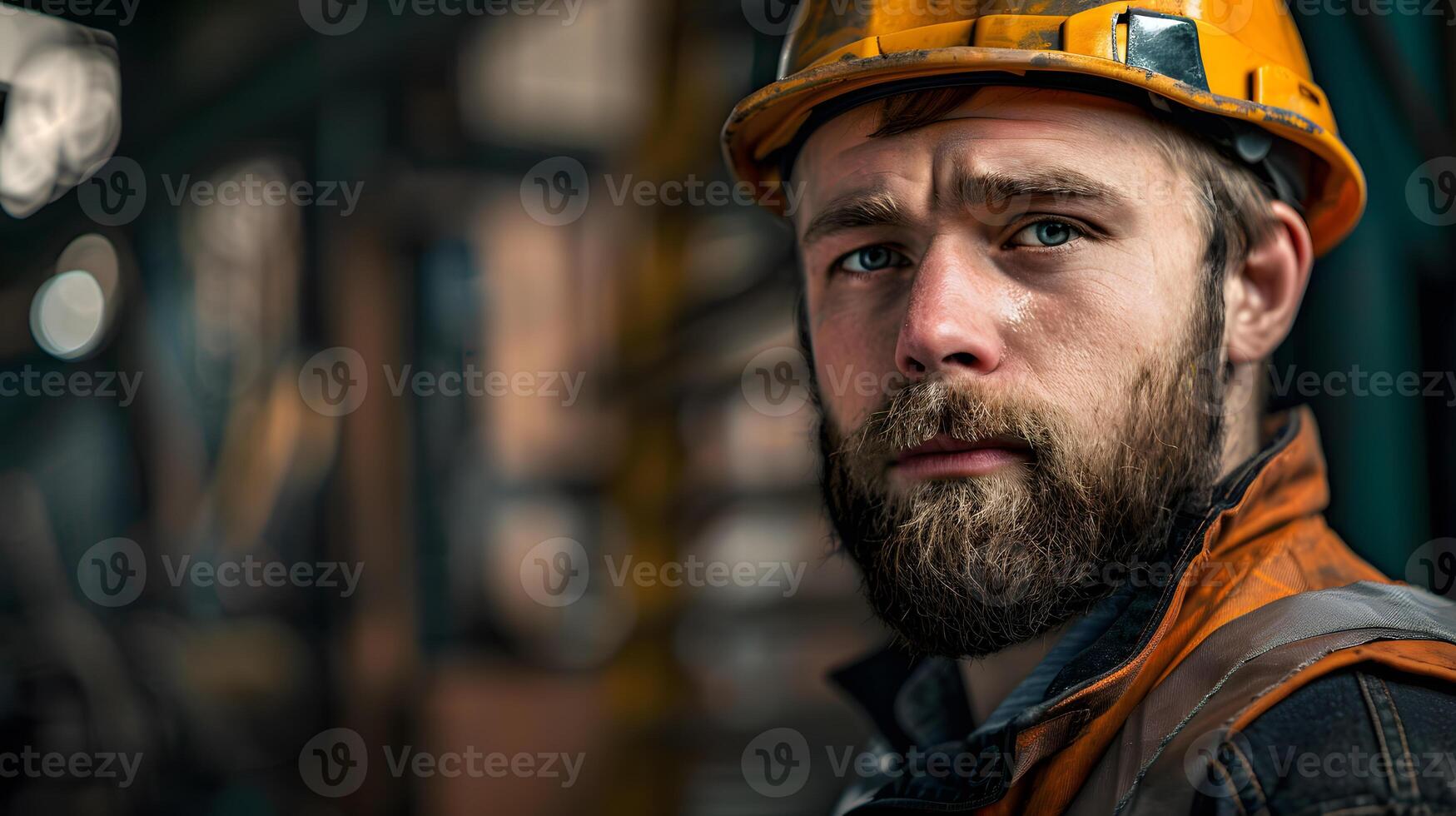AI generated A man, a worker, a builder by profession, in a uniform and a helmet. AI Generated photo