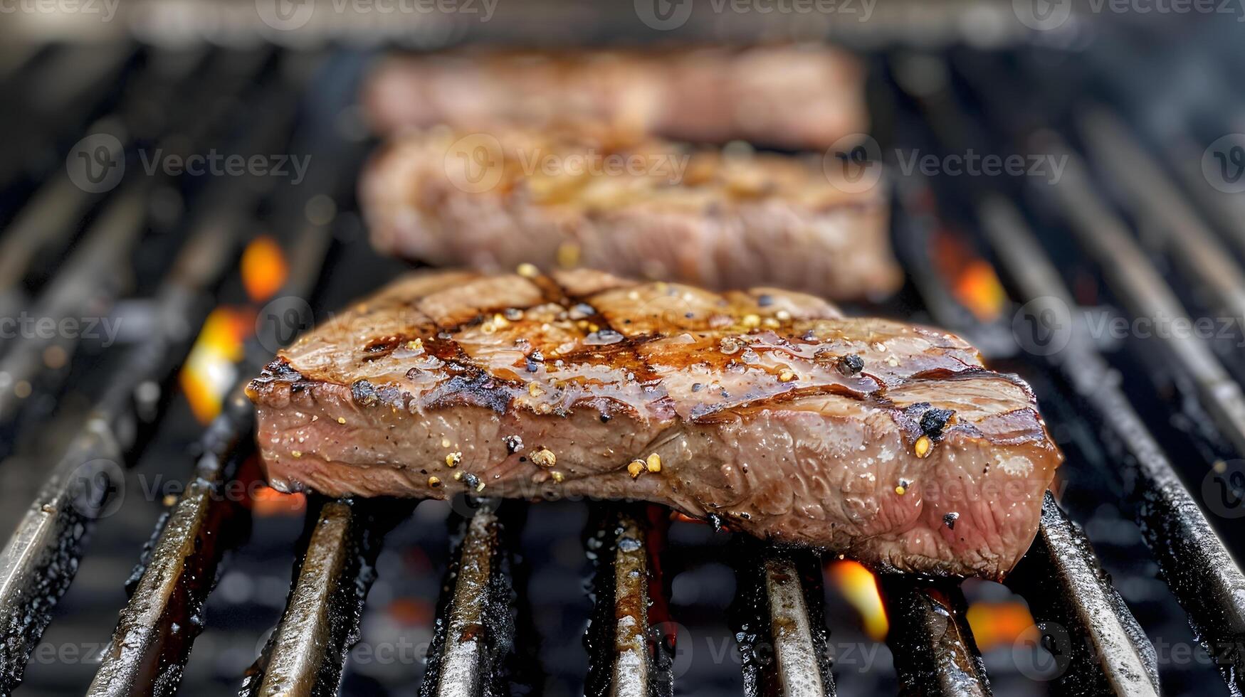 AI generated Fresh juicy delicious beef steak on a dark background. AI Generated photo