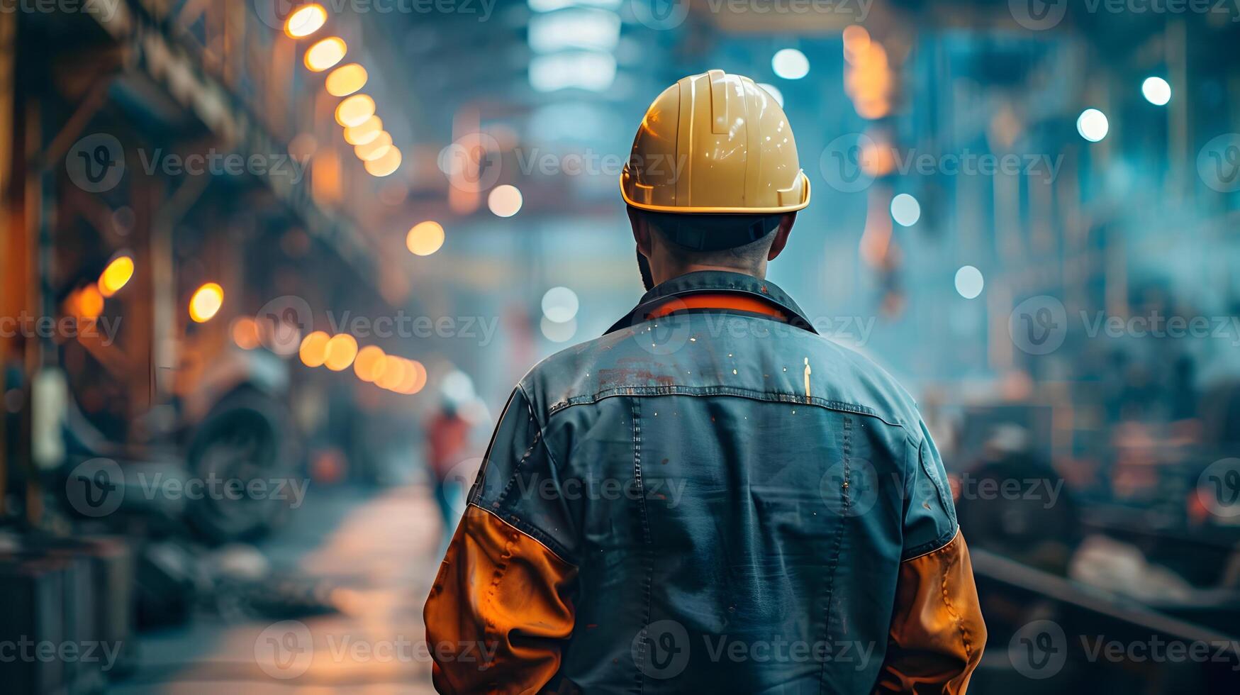 AI generated Portrait of a working man in a uniform and a hard hat. AI Generated photo