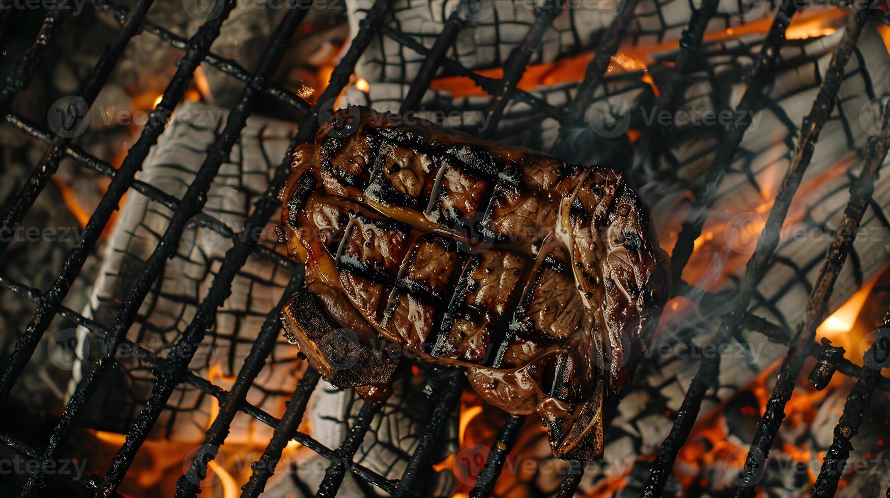 AI generated Fresh juicy delicious beef steak on a dark background. AI Generated photo