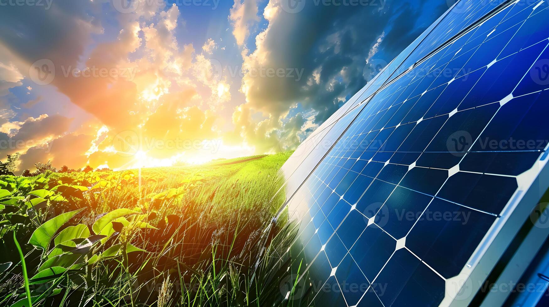 AI generated Fields of solar panels and systems to produce green electricity. AI Generated photo