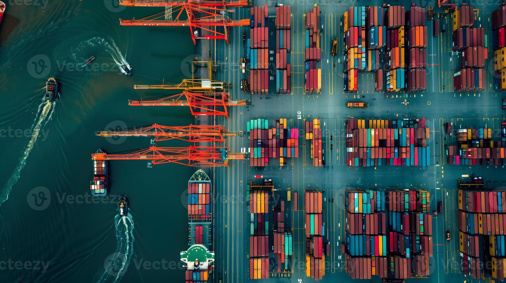 AI generated A ship for transporting cargo containers and also unloading it at the docks of a cargo port. AI Generated photo