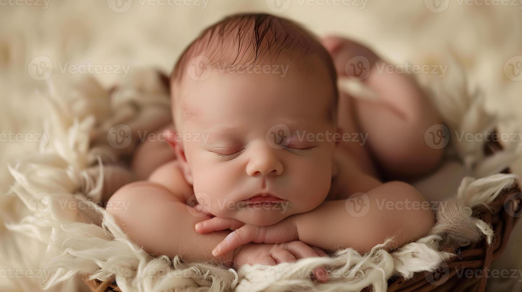 AI generated A beautiful newborn baby in soft comfortable clothes. AI Generated photo