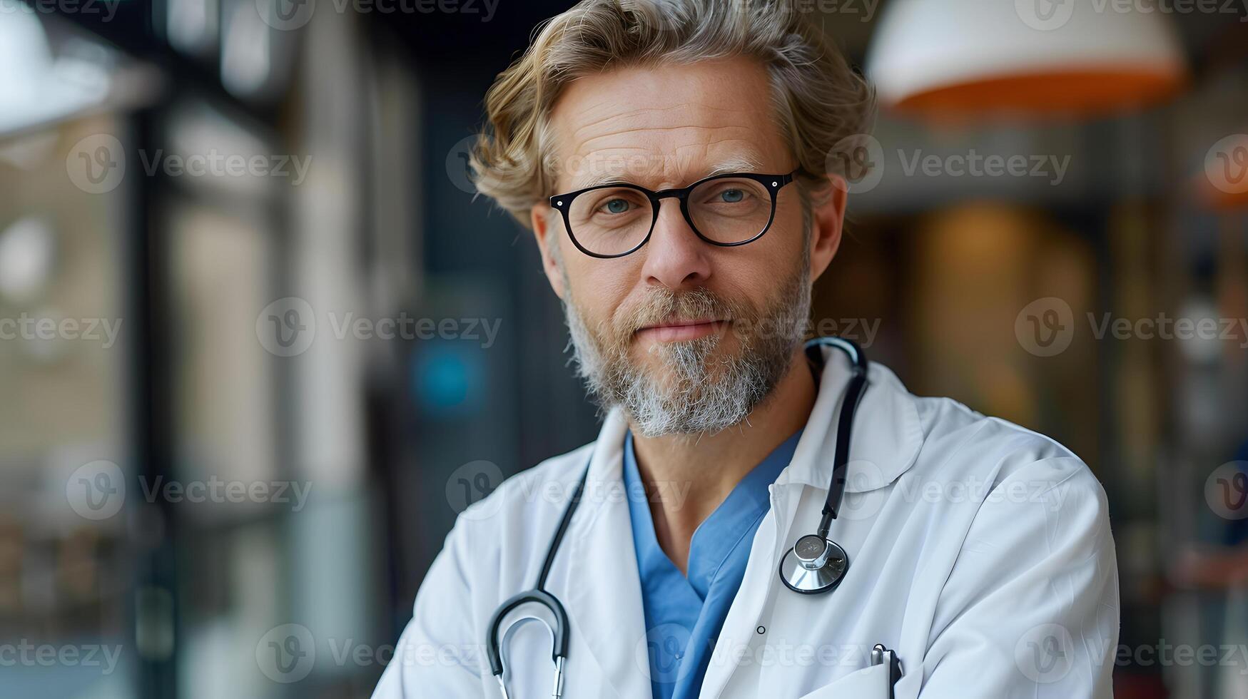 AI generated Portrait of a male medical worker with a stethoscope. AI Generated photo