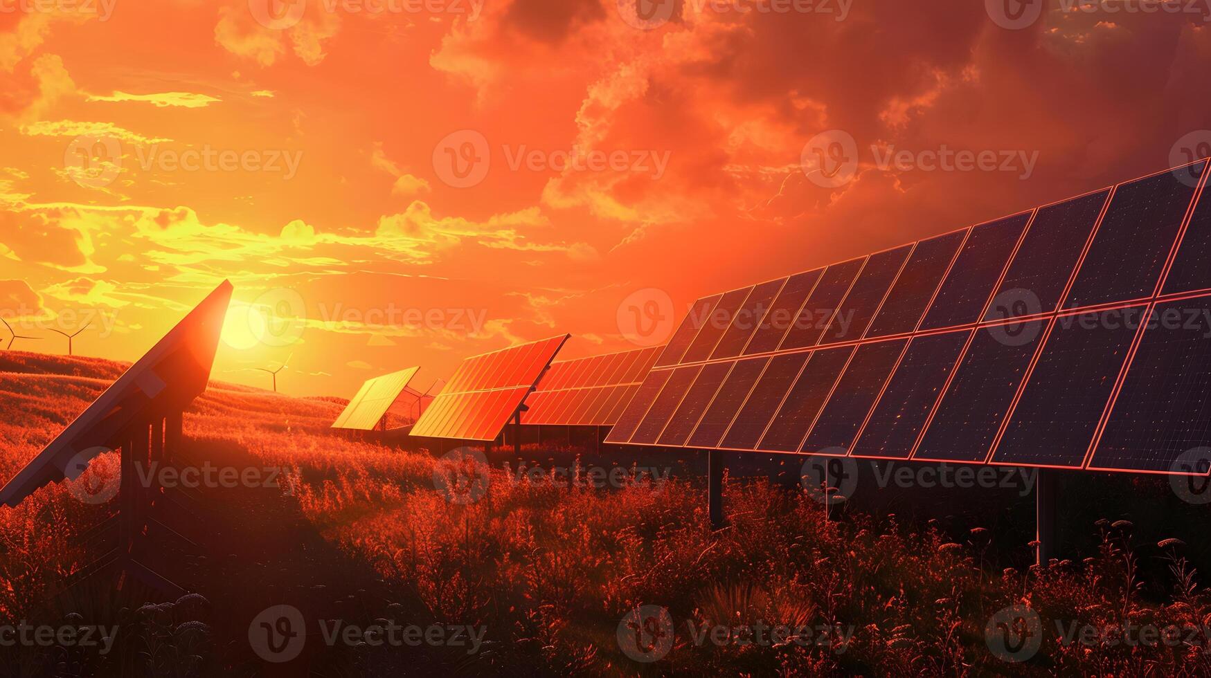 AI generated Fields of solar panels and systems to produce green electricity. AI Generated photo