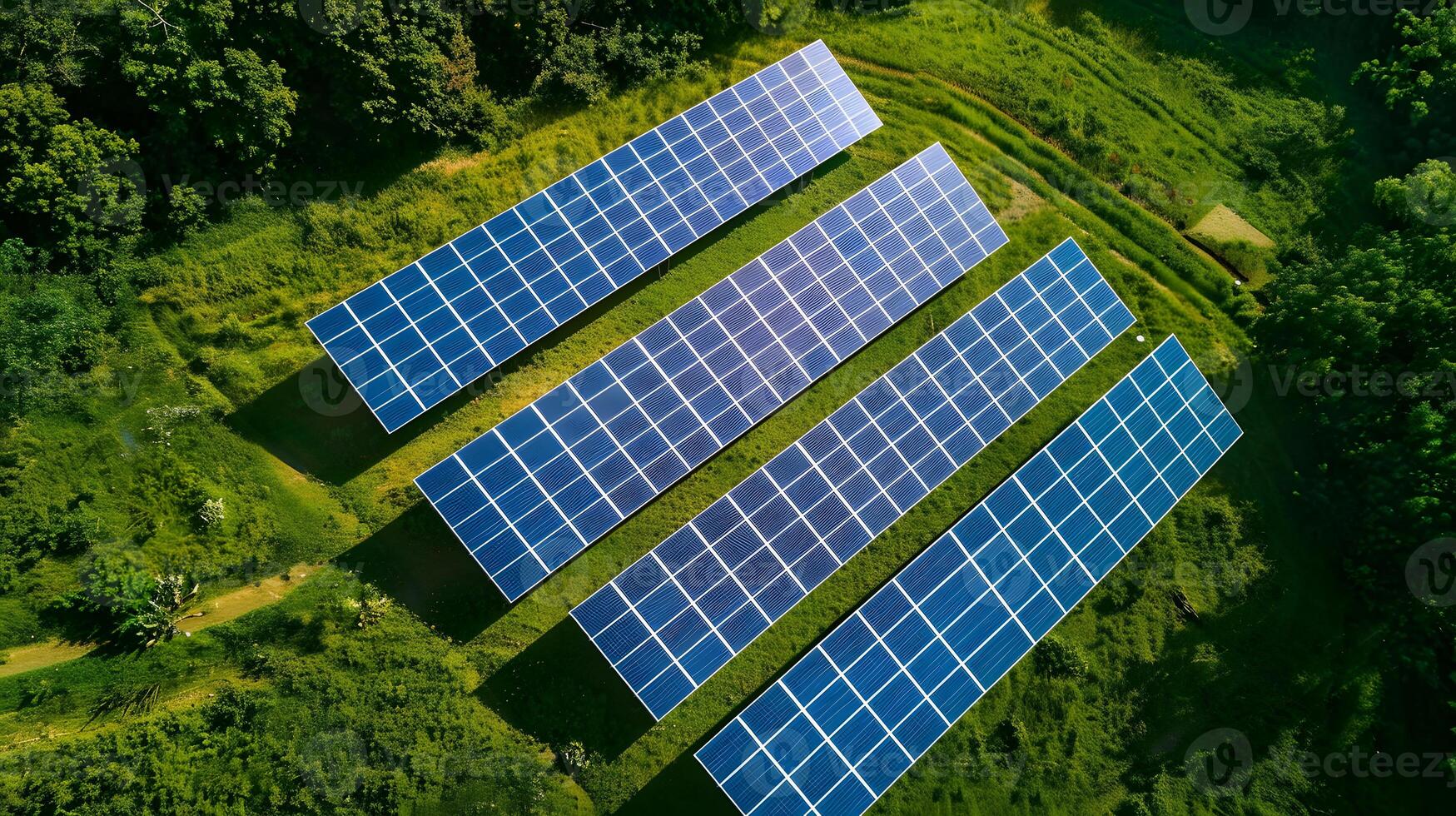 ai generado campos de solar paneles y sistemas a Produce verde electricidad. ai generado foto