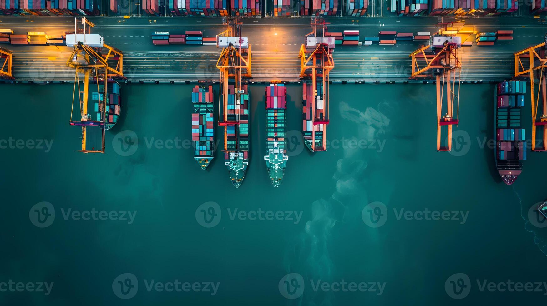 AI generated A ship for transporting cargo containers and also unloading it at the docks of a cargo port. AI Generated photo