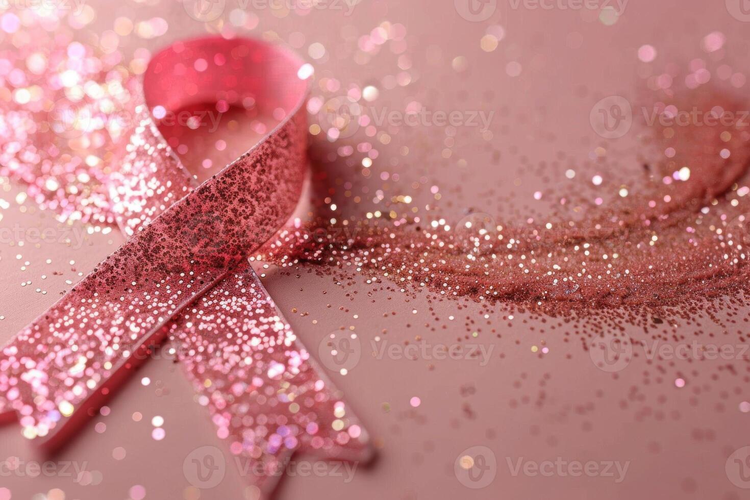 ai generado mundo rosado día concepto, Brillantina rosado cinta en frente de un pastel rosado antecedentes foto