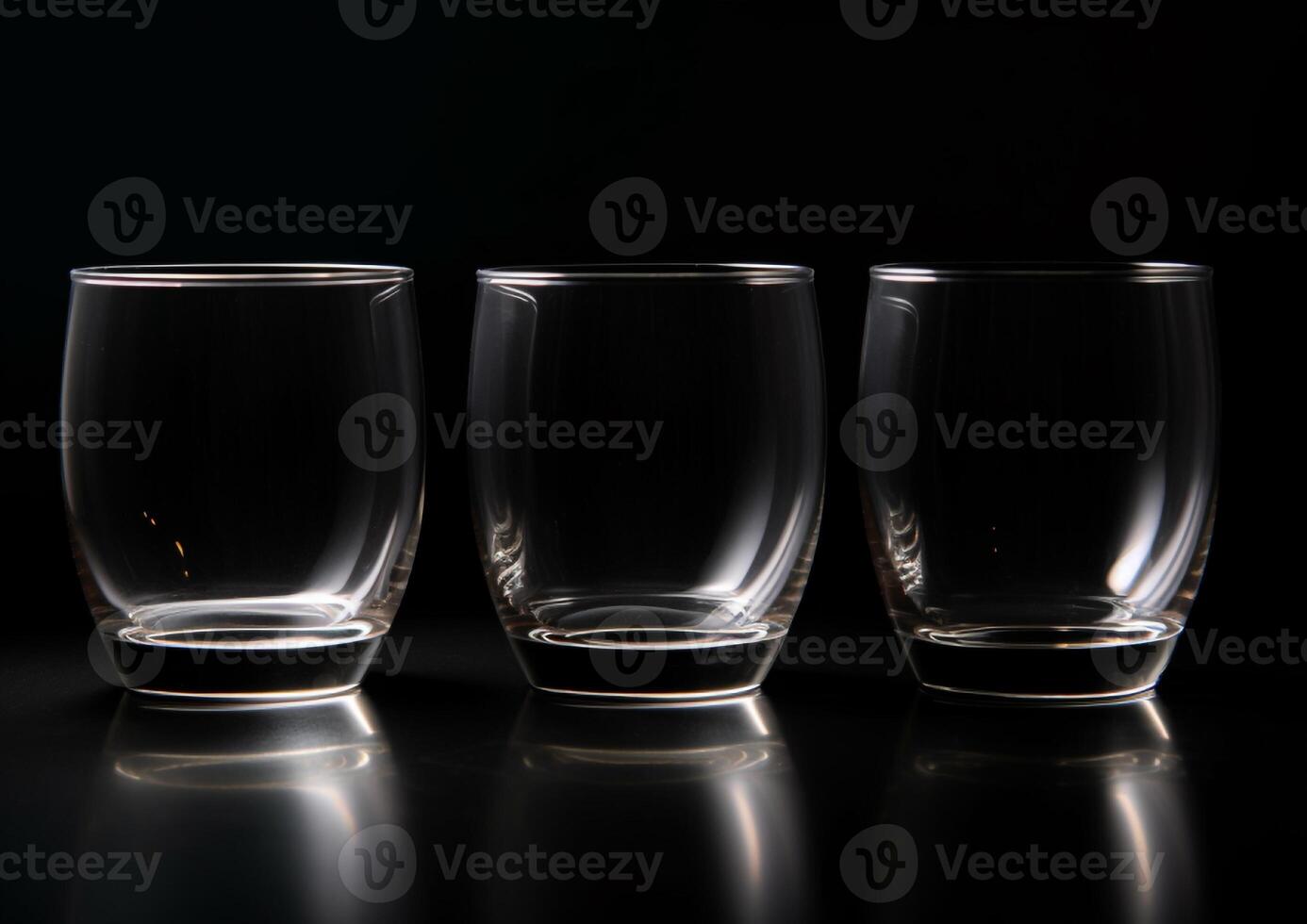 AI generated Set of Different Types of Drinking glasses isolate on dark background. photo