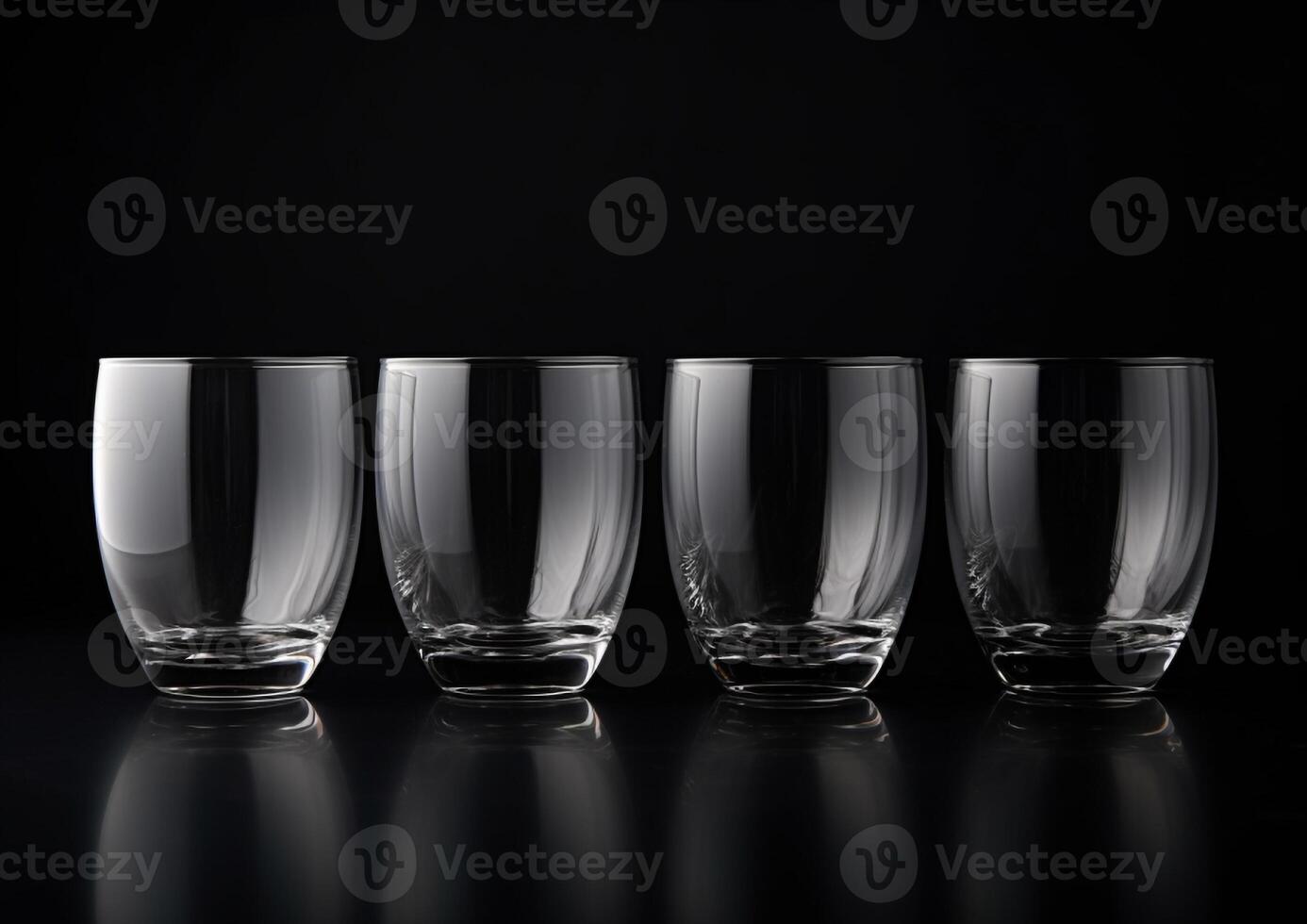 AI generated Set of Different Types of Drinking glasses isolate on dark background. photo