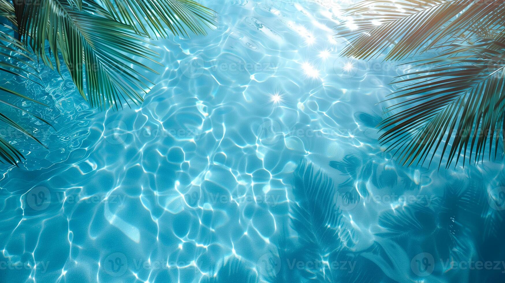 AI generated Sunlit pool with sparkling water and palm shadows, ideal for vacation, summer themes, and travel marketing photo