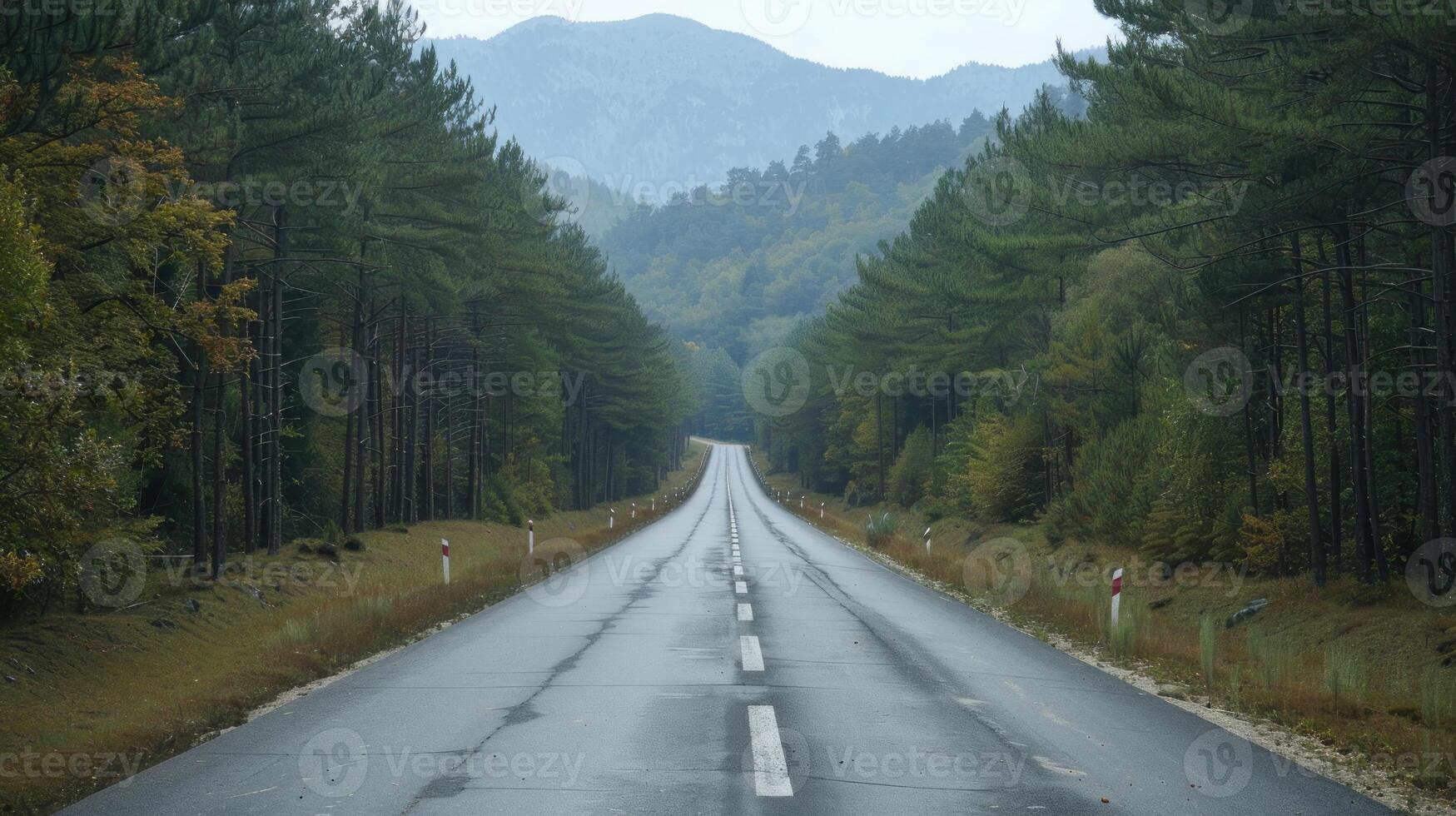 ai generado alto camino a bosque. generativo ai foto