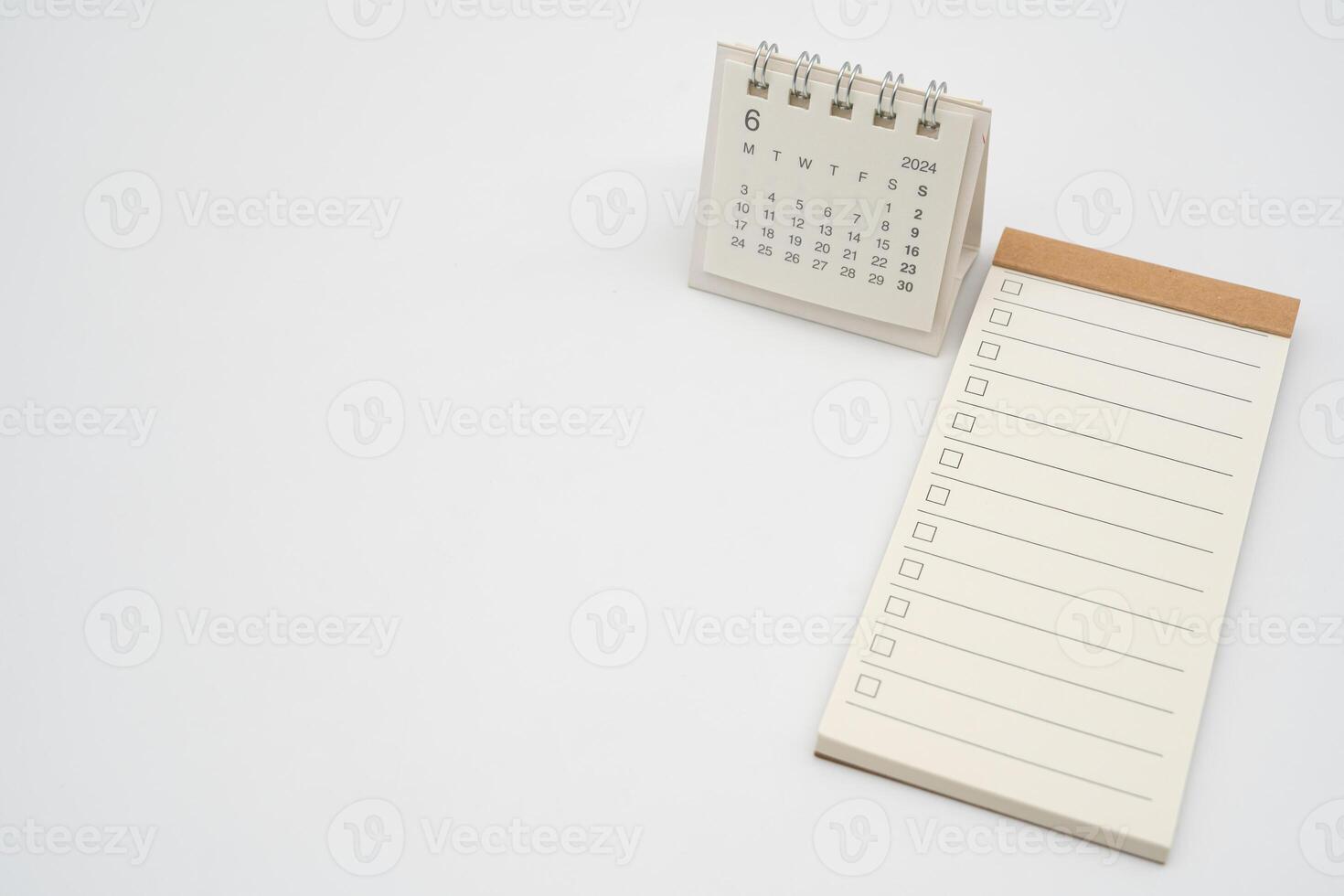 Empty Check list for text with checkbox and Simple desk calendar for JUNE 2024. Blank to do list for text in JUN. Copy Space. photo
