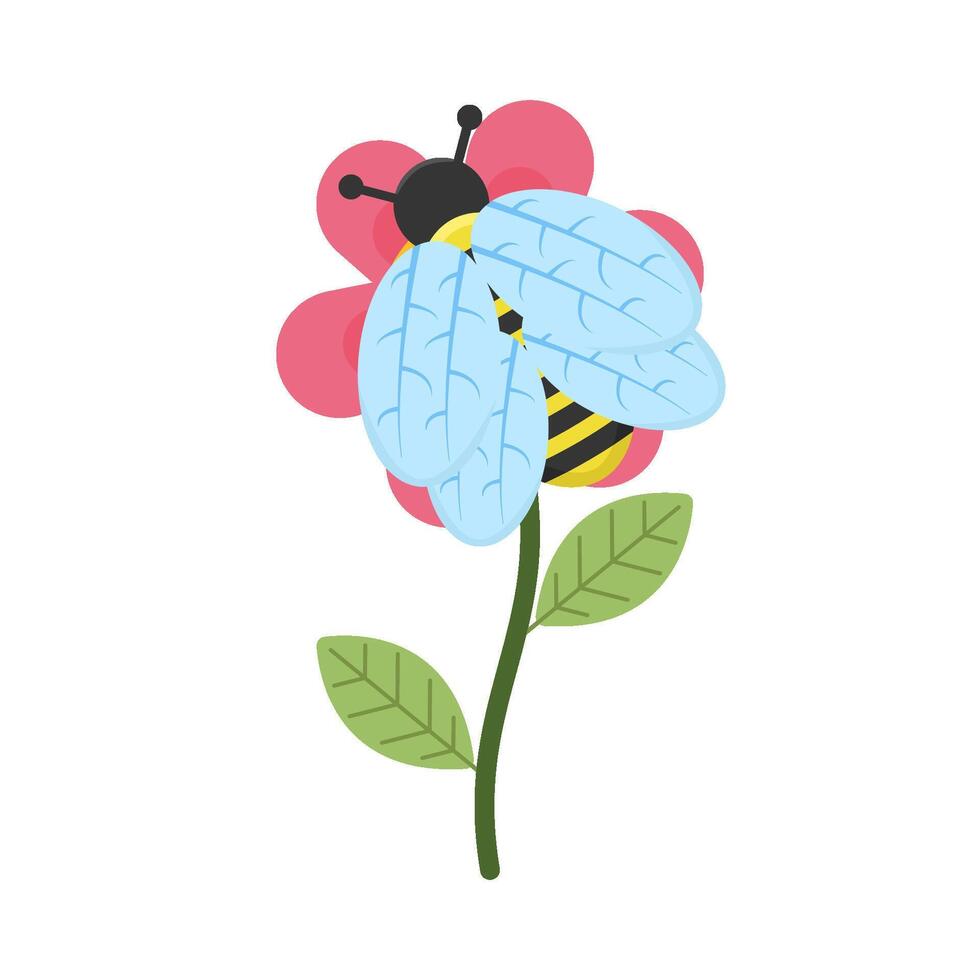 Illustration of cute bee and flower vector