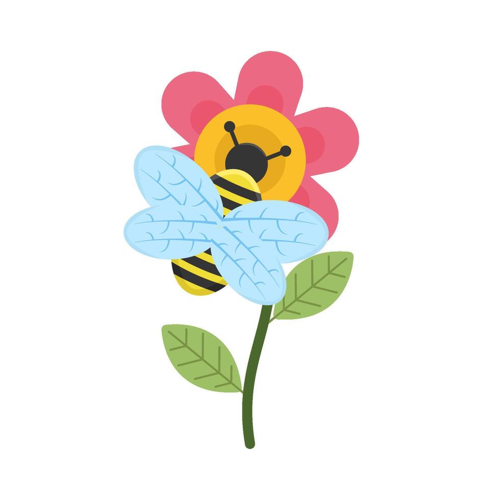 Illustration of cute bee and flower vector