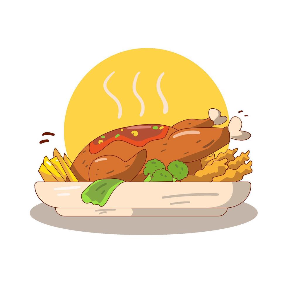 ilustración de asado pollo vector