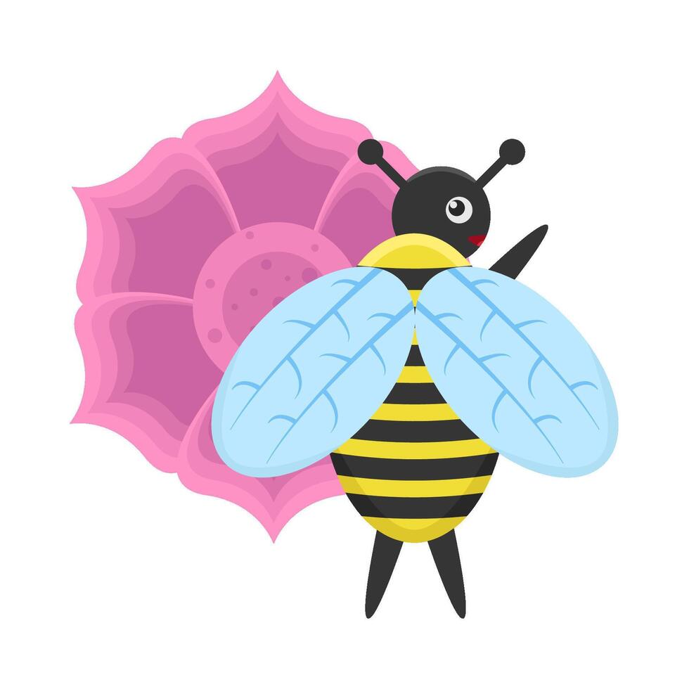 Illustration of cute bee and flower vector