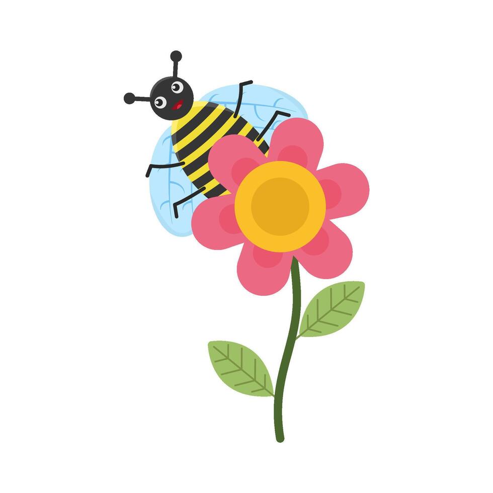 Illustration of cute bee and flower vector