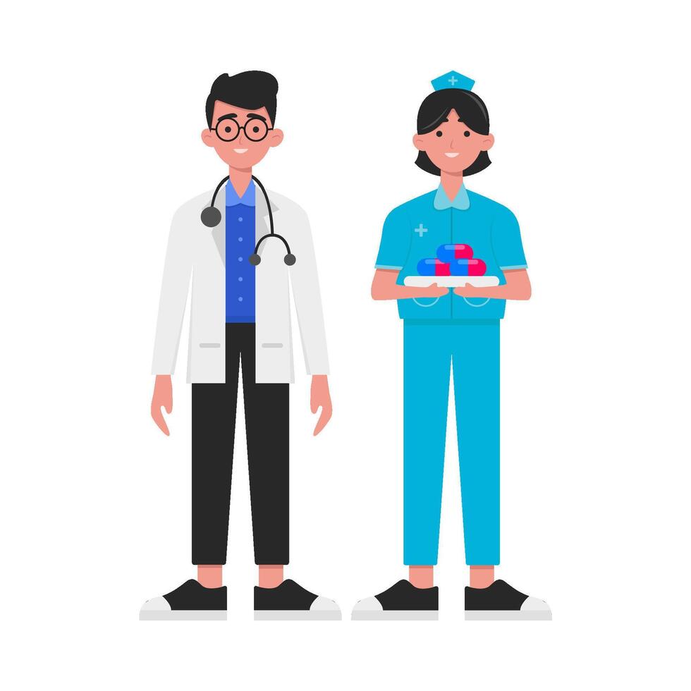 Illustration of doctor and nurse vector