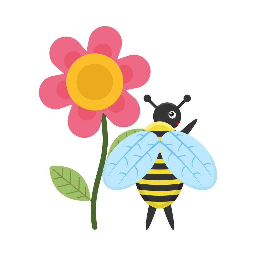 ilustración de linda abeja y flor vector