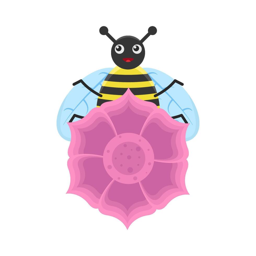 Illustration of cute bee and flower vector