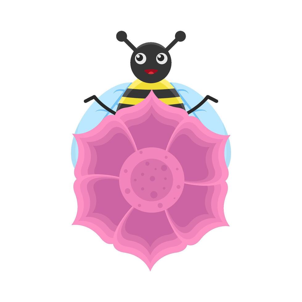 Illustration of cute bee and flower vector