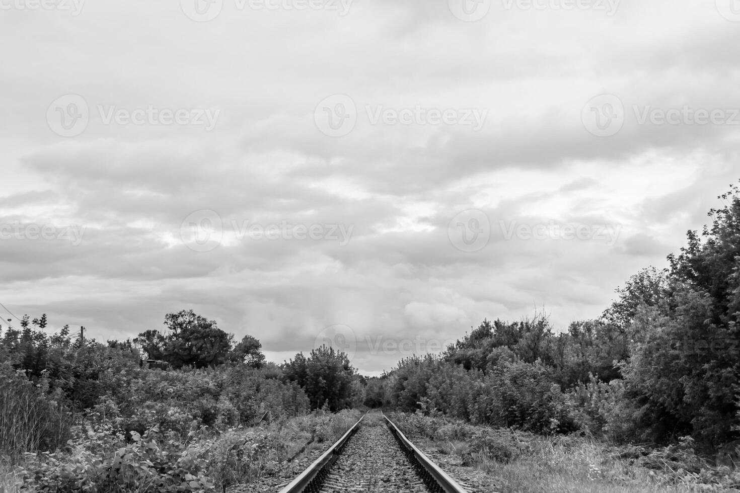 Photography to theme railway track after passing train on railroad photo