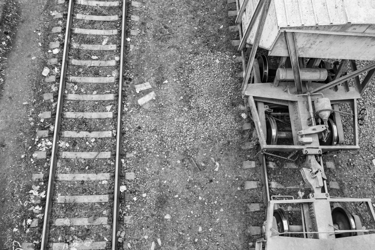 Photography to theme railway track after passing train on railroad photo