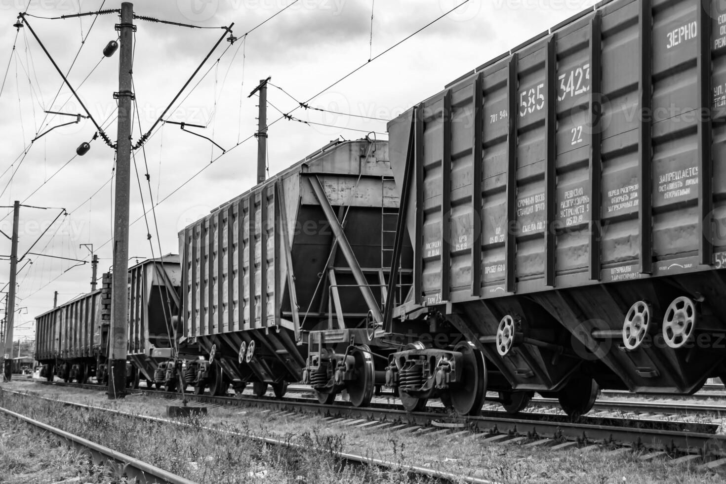 Photography to theme railway track after passing train on railroad photo