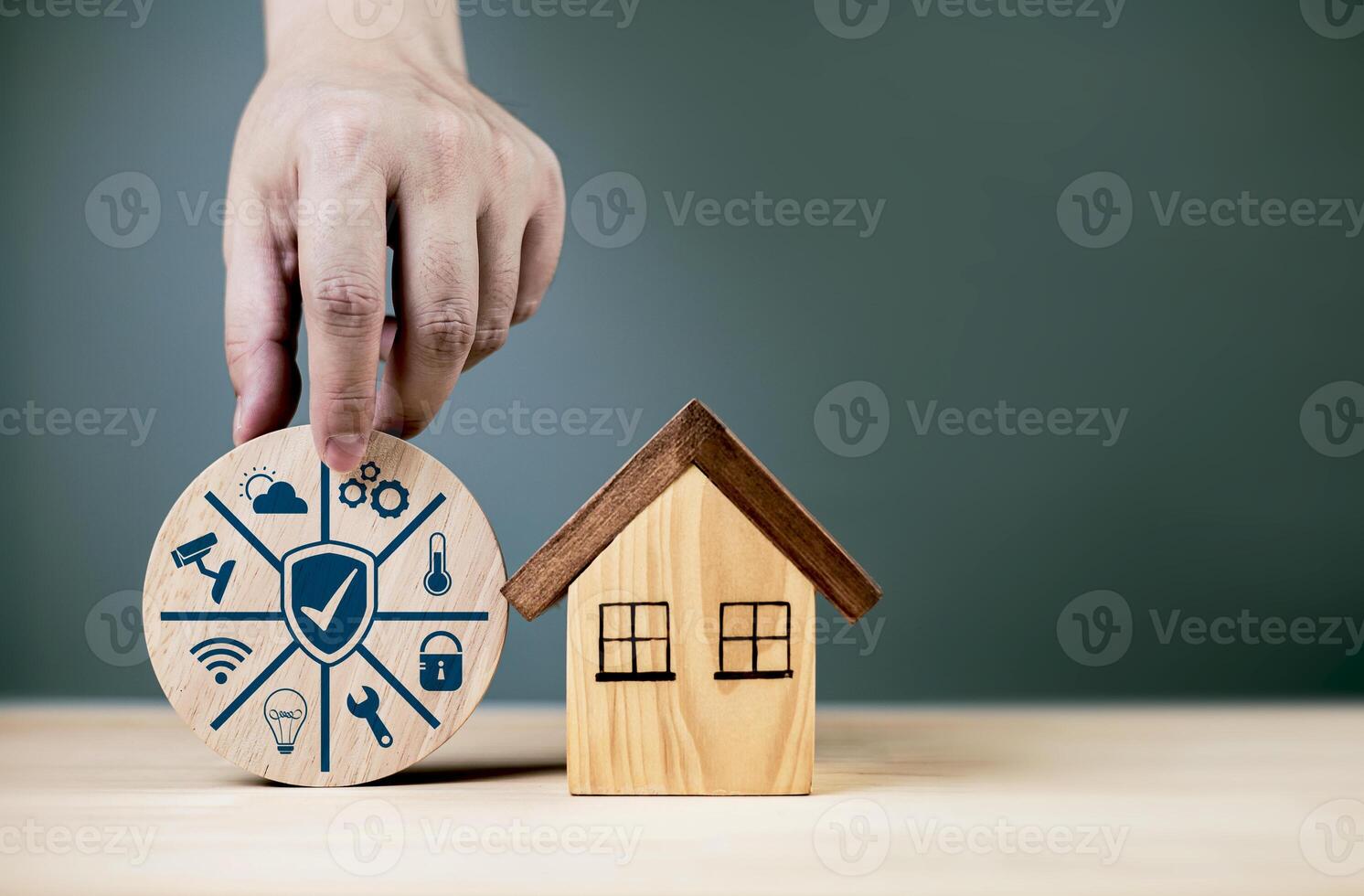 Smart home concept. Protection and safety home with a control system using innovative network technology of security system photo