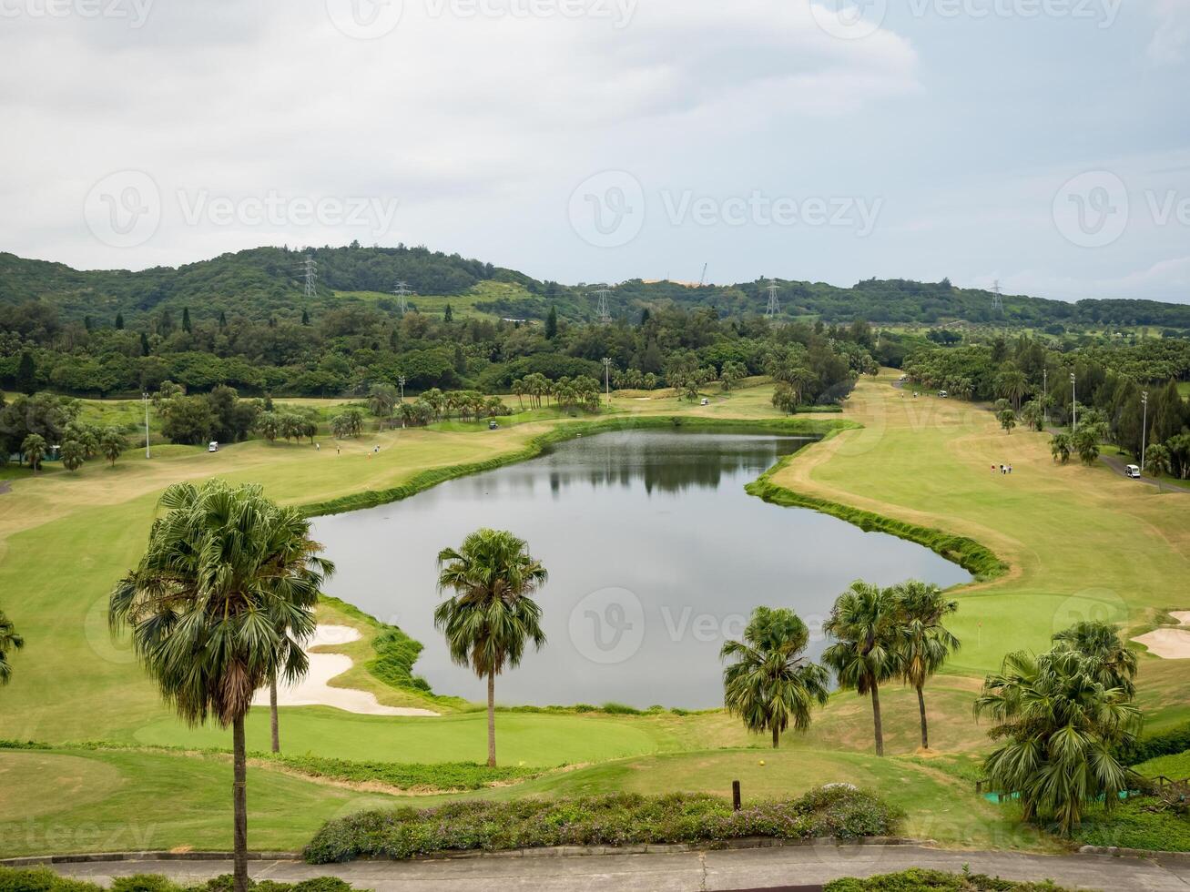 Golf course with gorgeous green and pond in Taiwan. photo