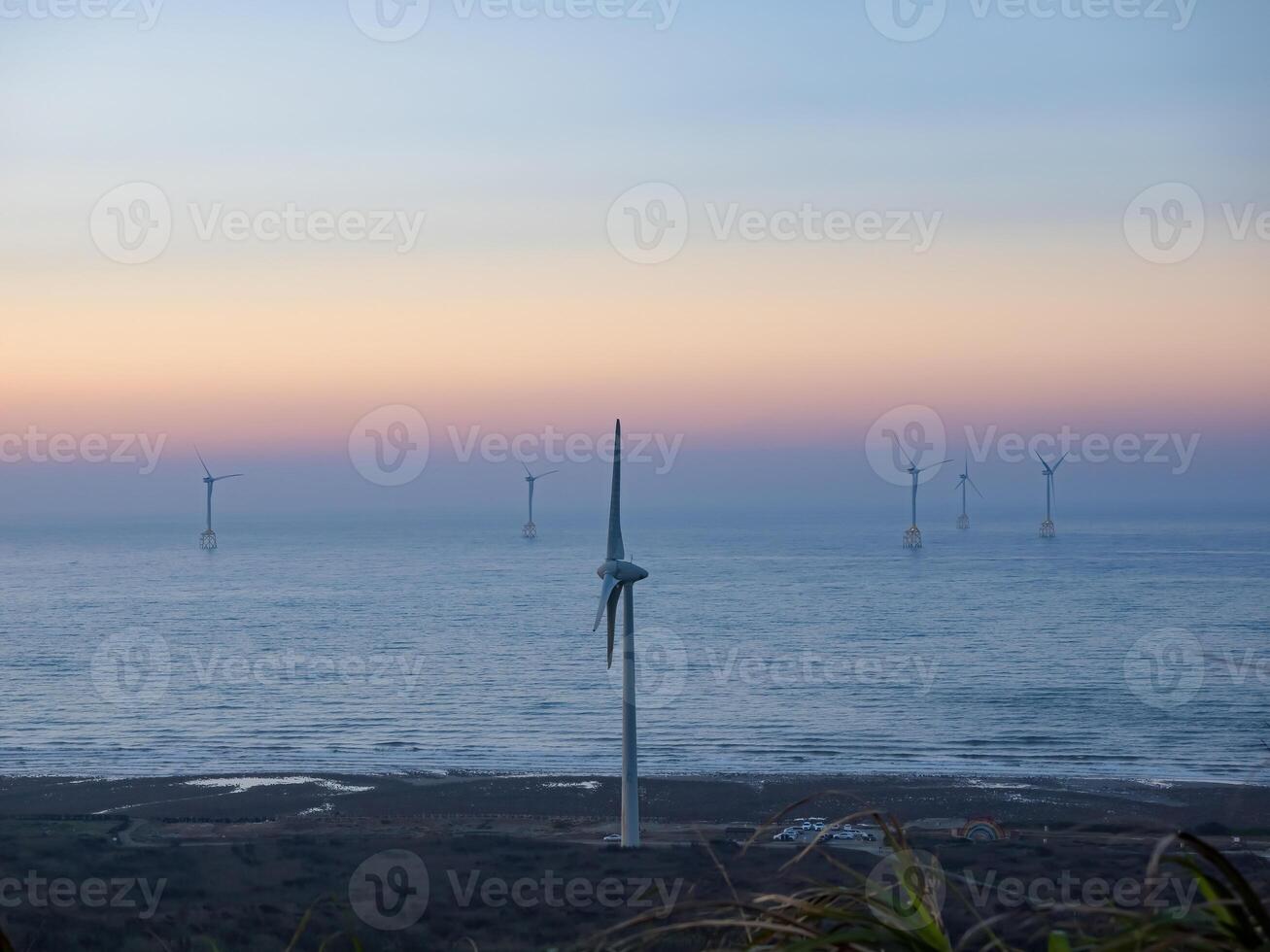 Offshore Wind Turbines Farm in Taiwan. photo