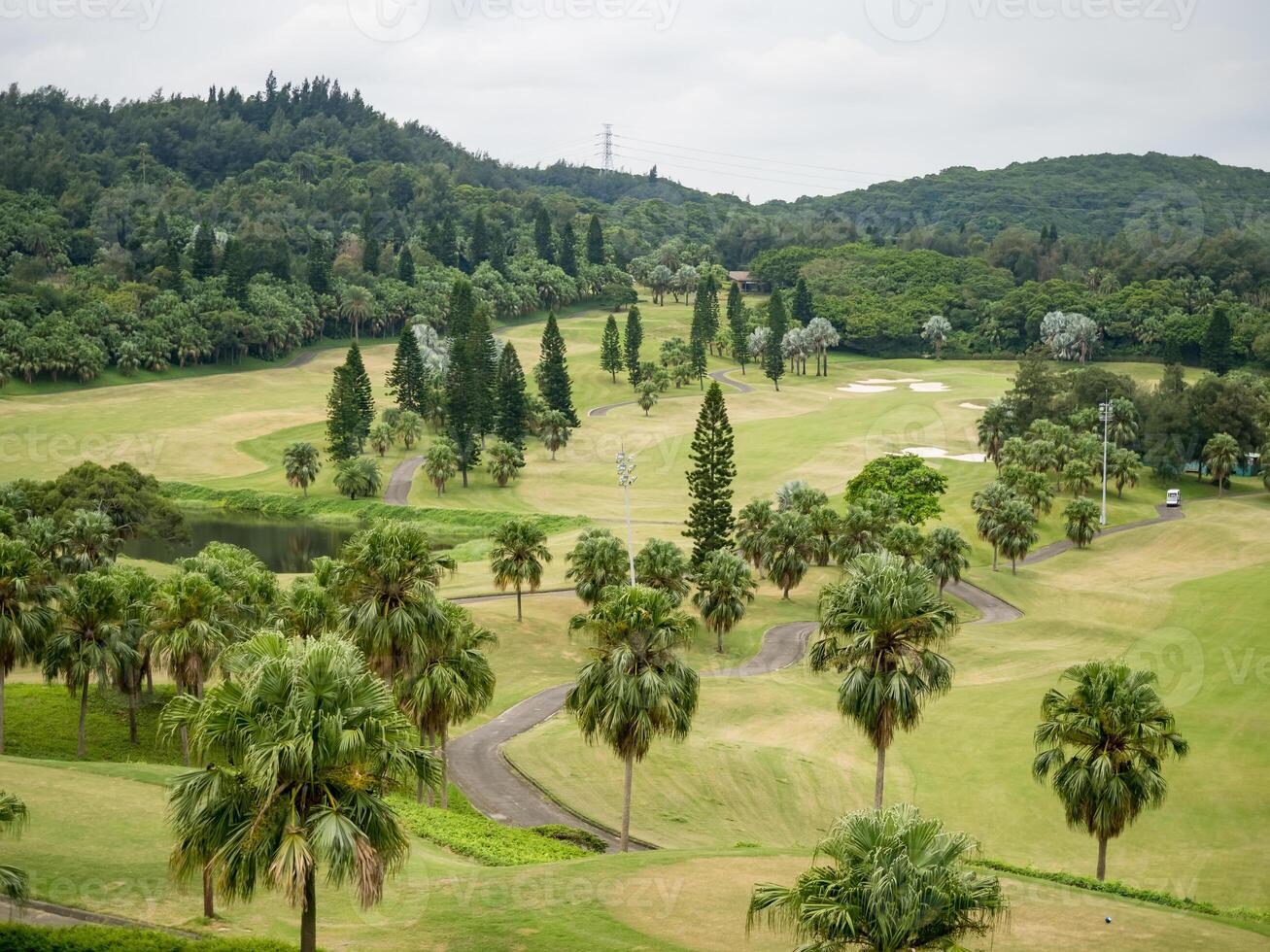 Golf course with gorgeous green and pond in Taiwan. photo