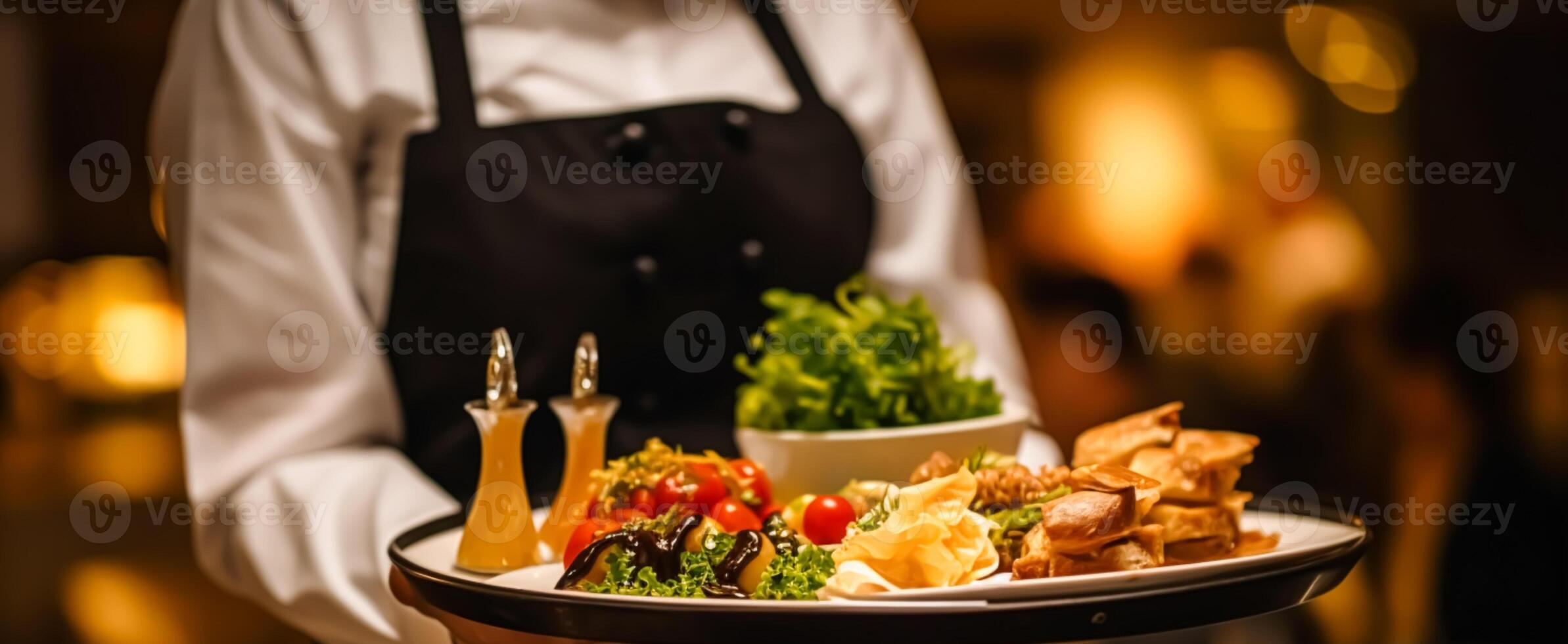 AI generated Luxury food service, main course served at a restaurant or formal dinner event in classic English style in the luxurious hotel or country estate, generative ai photo