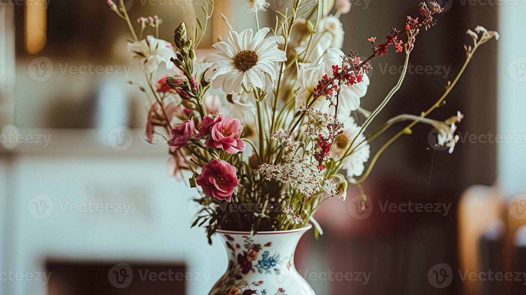 AI generated Spring flowers in vintage vase, beautiful floral arrangement, home decor, wedding and florist design photo