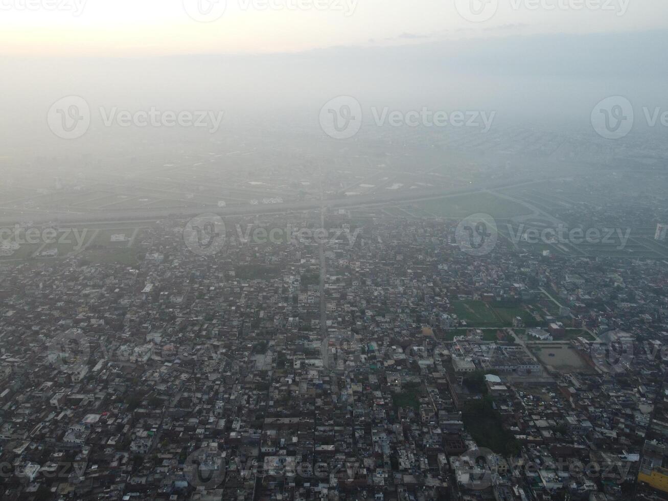 Aerial view of city with drone. photo