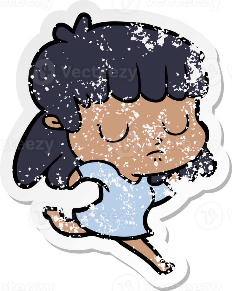 distressed sticker of a cartoon indifferent woman running png