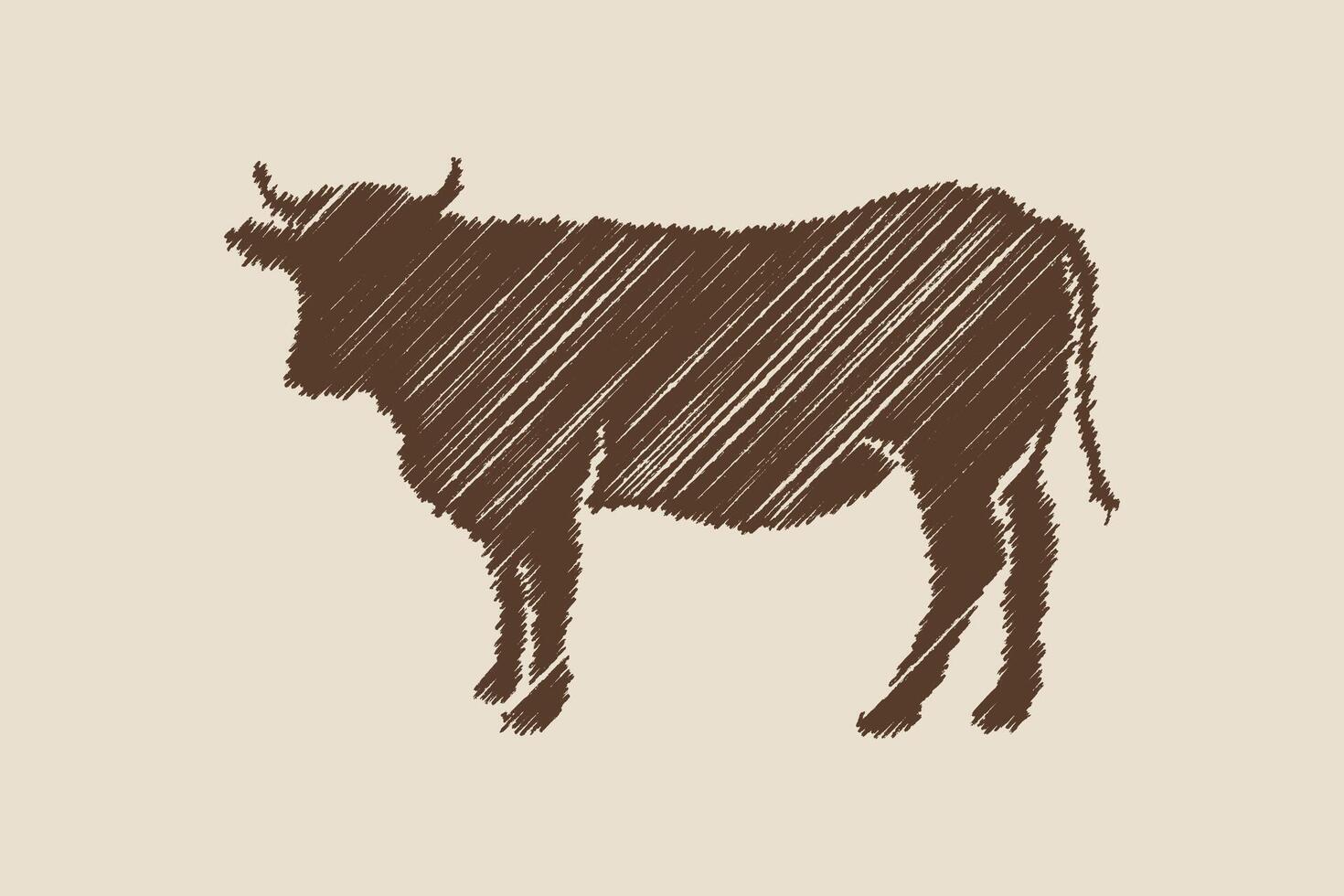 Clásico grabado aislado vaca conjunto ilustración tinta bosquejo. vector