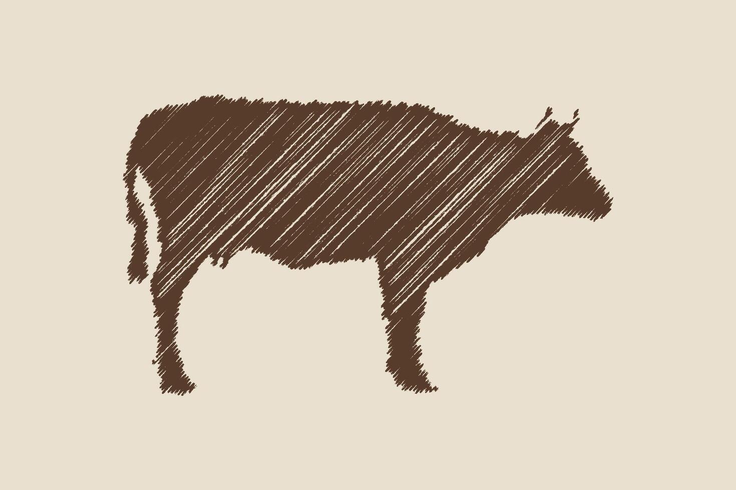 Clásico grabado aislado vaca conjunto ilustración tinta bosquejo. vector