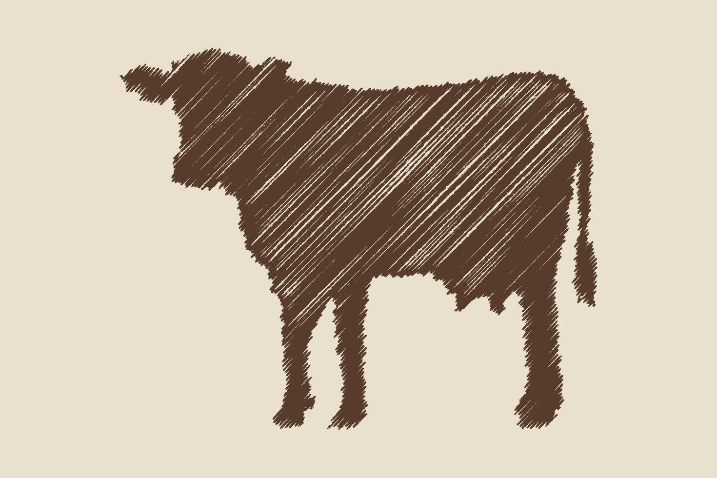 Clásico grabado aislado vaca conjunto ilustración tinta bosquejo. vector