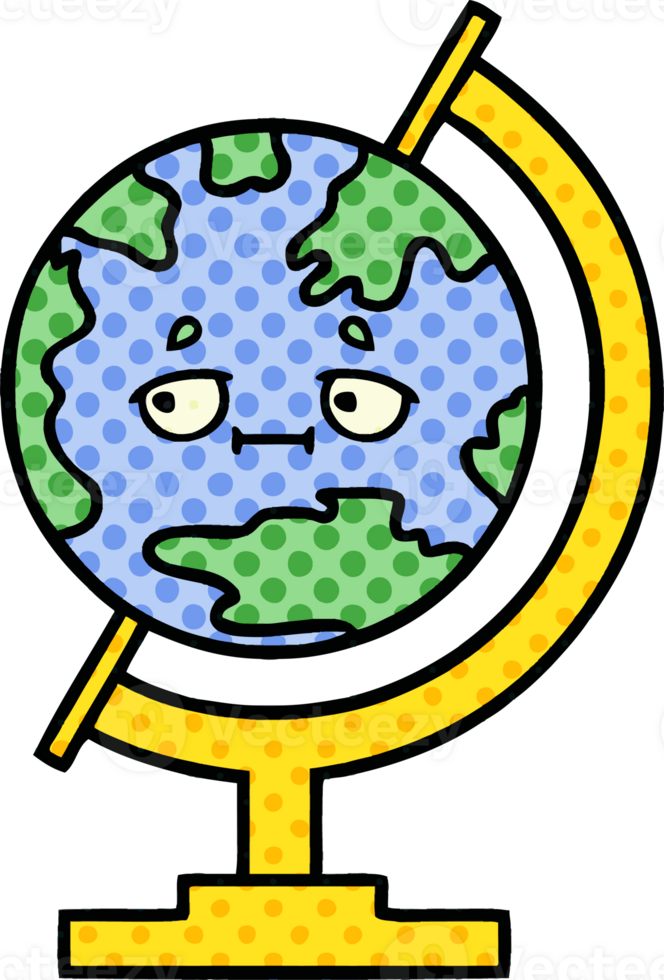 comic book style cartoon of a globe of the world png