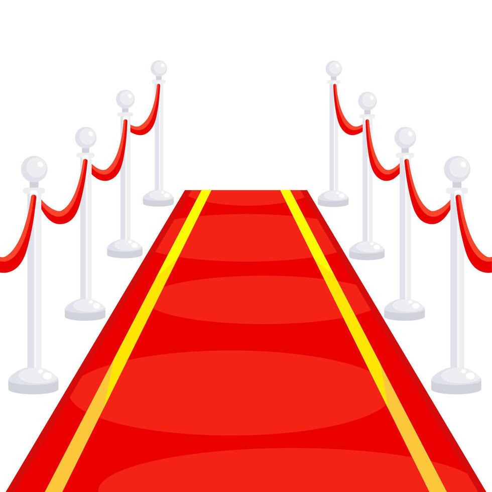 Red event carpet and silvery barriers. Vector illustration