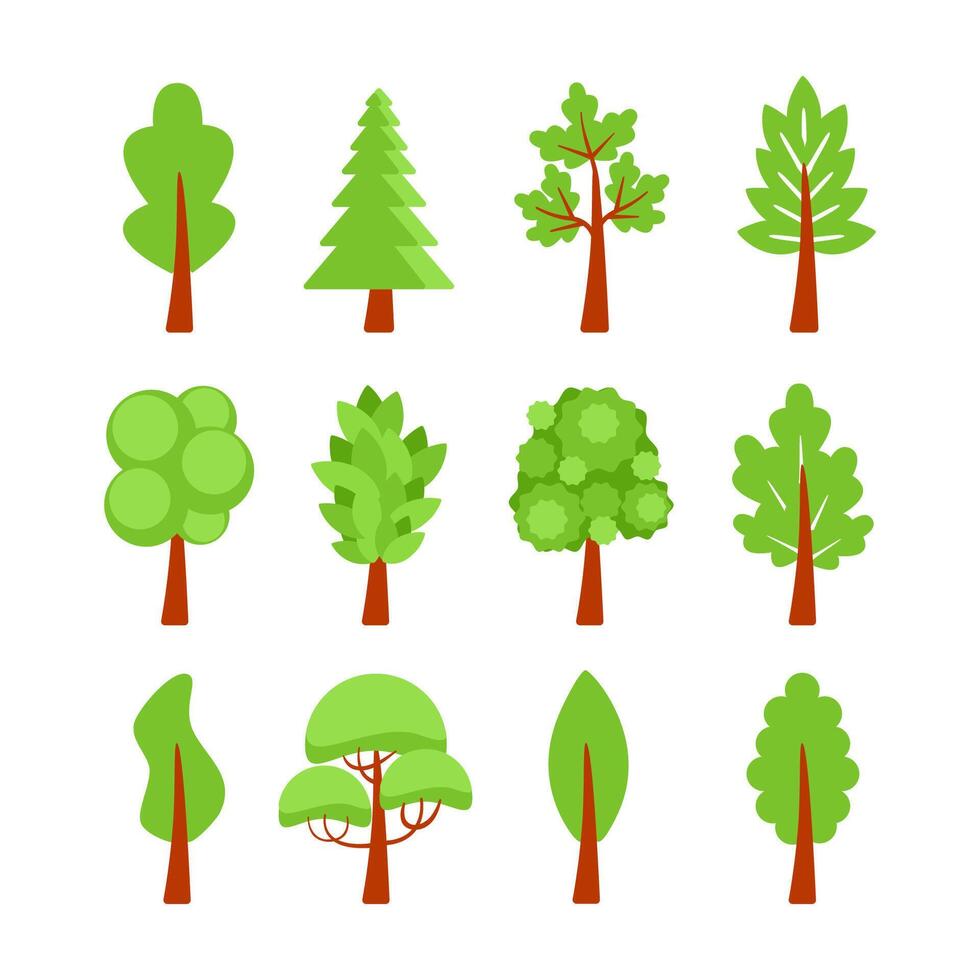 conjunto de arboles bosque árbol naturaleza planta. vector ilustración