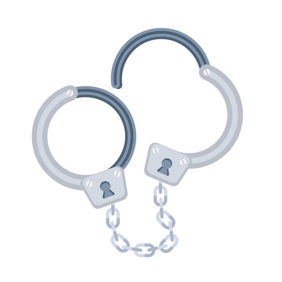 Metal handcuffs. Police law, justice handcuff. Role playing games. Outfit of a policeman. Vector illustration