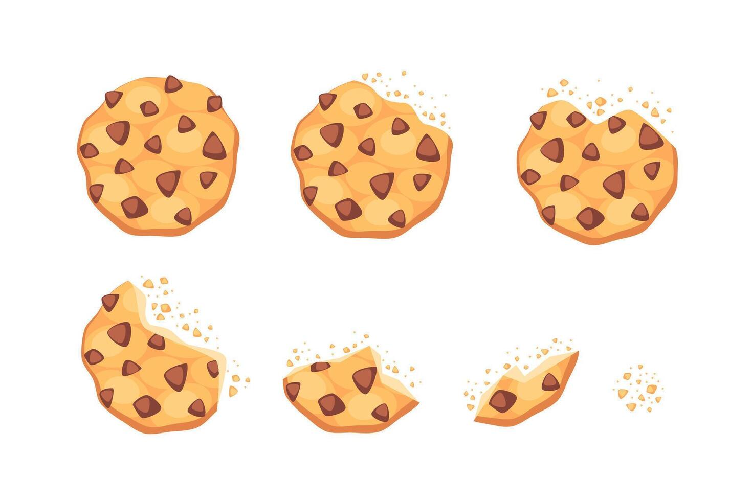 Traditional cookies with chocolate crisps. Homemade choco chip cookies. Vector illustration